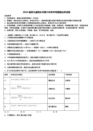 2024届浙江省桐乡市第六中学中考猜题化学试卷含解析.doc