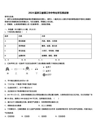 2024届浙江省镇江市中考化学五模试卷含解析.doc