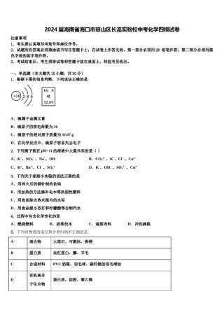 2024届海南省海口市琼山区长流实验校中考化学四模试卷含解析.doc