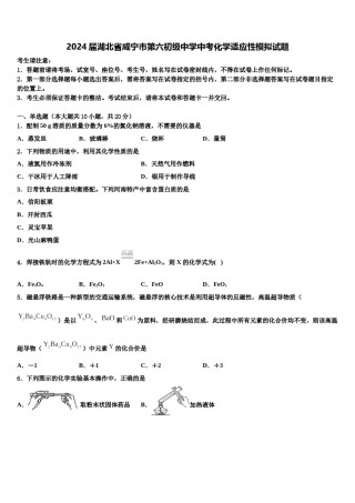 2024届湖北省咸宁市第六初级中学中考化学适应性模拟试题含解析.doc