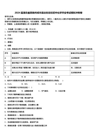 2024届湖北省恩施州咸丰县达标名校初中化学毕业考试模拟冲刺卷含解析.doc