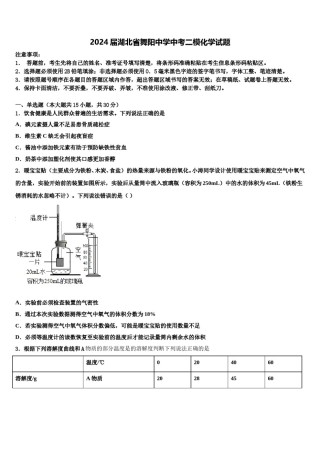 2024届湖北省舞阳中学中考二模化学试题含解析.doc