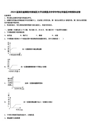 2024届湖北省襄阳市樊城区太平店镇重点中学中考化学最后冲刺模拟试卷含解析.doc