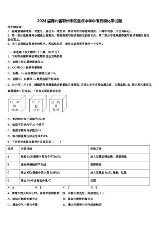 2024届湖北省鄂州市区重点中学中考五模化学试题含解析.doc