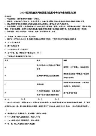 2024届湖北省黄冈地区重点名校中考化学全真模拟试卷含解析.doc