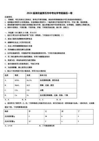 2024届湖北省黄石市中考化学考前最后一卷含解析.doc