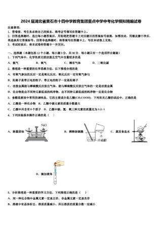 2024届湖北省黄石市十四中学教育集团重点中学中考化学模拟精编试卷含解析.doc