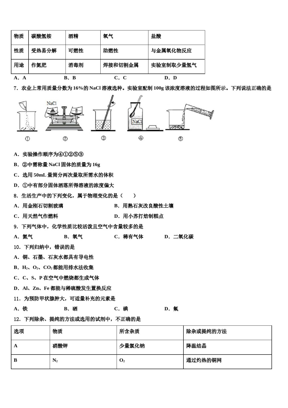 2024届湖南省岳阳市城区中考适应性考试化学试题含解析.doc_第2页