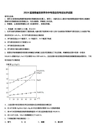 2024届湖南省张家界市中考适应性考试化学试题含解析.doc