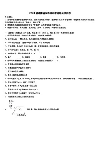2024届湖南省汉寿县中考猜题化学试卷含解析.doc