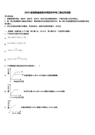 2024届湖南省衡阳市耒阳市中考二模化学试题含解析.doc