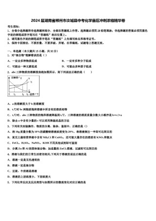 2024届湖南省郴州市汝城县中考化学最后冲刺浓缩精华卷含解析.doc