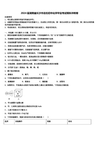 2024届湖南省长沙市名校初中化学毕业考试模拟冲刺卷含解析.doc