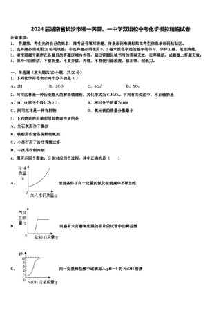 2024届湖南省长沙市湘一芙蓉、一中学双语校中考化学模拟精编试卷含解析.doc