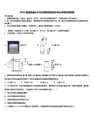 2024届湖南省长沙市长郡教育集团中考化学模拟预测题含解析.doc