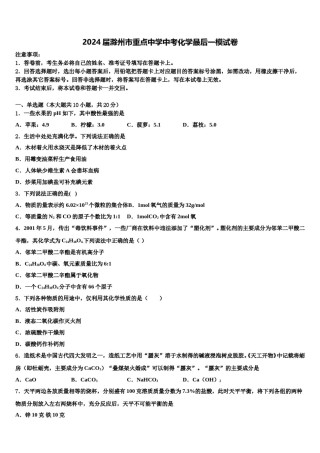 2024届滁州市重点中学中考化学最后一模试卷含解析.doc