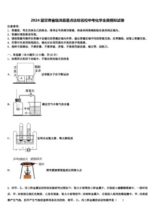2024届甘肃省临洮县重点达标名校中考化学全真模拟试卷含解析.doc