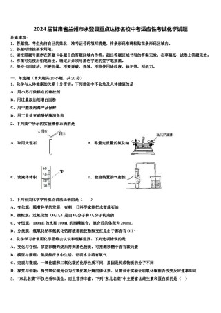 2024届甘肃省兰州市永登县重点达标名校中考适应性考试化学试题含解析.doc