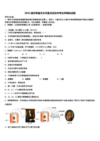 2024届甘肃省天水市重点名校中考化学模拟试题含解析.doc