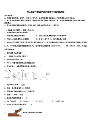 2024届甘肃省平凉市中考二模化学试题含解析.doc