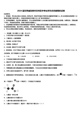 2024届甘肃省张掖市甘州区中考化学对点突破模拟试卷含解析.doc