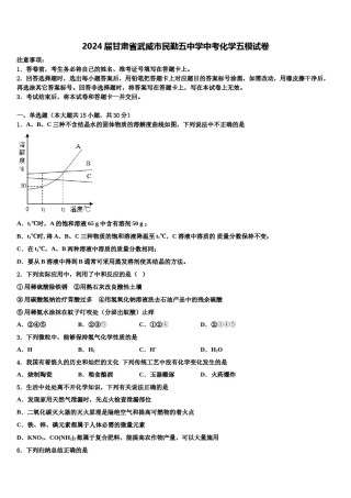 2024届甘肃省武威市民勤五中学中考化学五模试卷含解析.doc