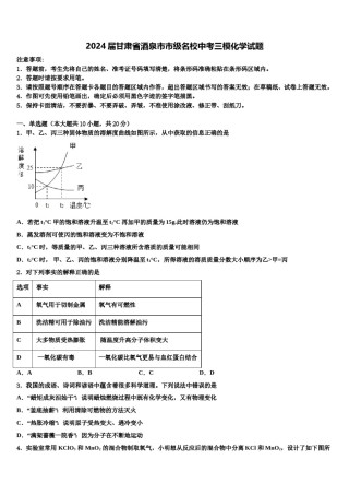 2024届甘肃省酒泉市市级名校中考三模化学试题含解析.doc