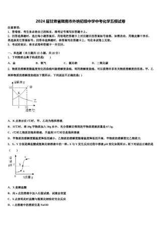 2024届甘肃省陇南市外纳初级中学中考化学五模试卷含解析.doc