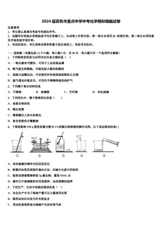 2024届百色市重点中学中考化学模拟精编试卷含解析.doc