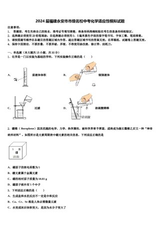 2024届福建永安市市级名校中考化学适应性模拟试题含解析.doc