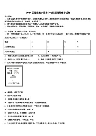 2024届福建省宁德市中考试题猜想化学试卷含解析.doc