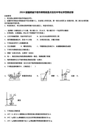 2024届福建省宁德市屏南县重点名校中考化学四模试卷含解析.doc