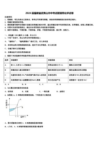 2024届福建省武夷山市中考试题猜想化学试卷含解析.doc