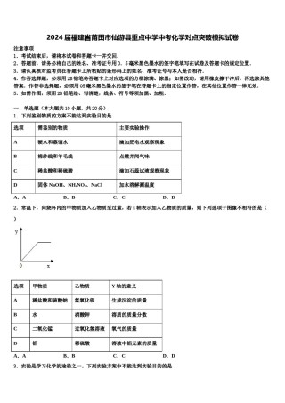 2024届福建省莆田市仙游县重点中学中考化学对点突破模拟试卷含解析.doc