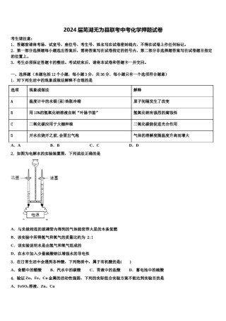 2024届芜湖无为县联考中考化学押题试卷含解析.doc