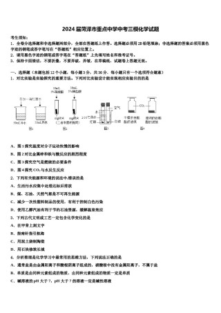 2024届菏泽市重点中学中考三模化学试题含解析.doc