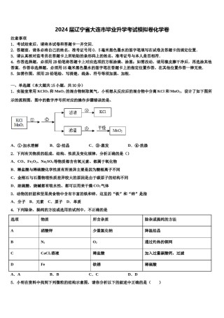 2024届辽宁省大连市毕业升学考试模拟卷化学卷含解析.doc