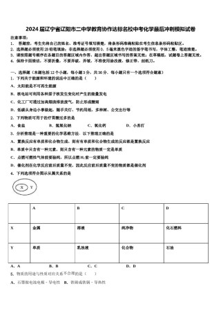 2024届辽宁省辽阳市二中学教育协作达标名校中考化学最后冲刺模拟试卷含解析.doc