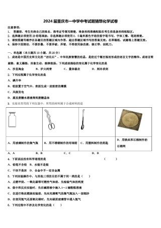 2024届重庆市一中学中考试题猜想化学试卷含解析.doc