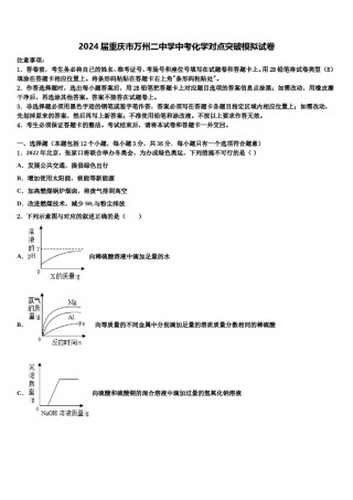 2024届重庆市万州二中学中考化学对点突破模拟试卷含解析.doc