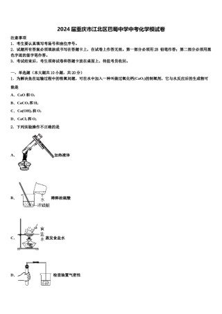 2024届重庆市江北区巴蜀中学中考化学模试卷含解析.doc