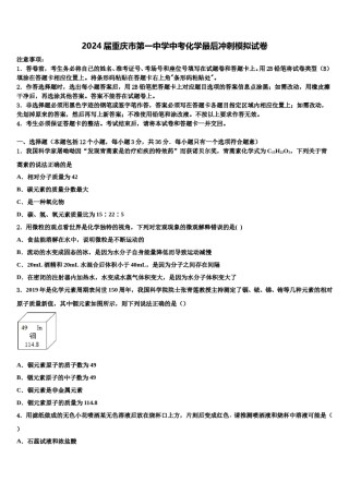2024届重庆市第一中学中考化学最后冲刺模拟试卷含解析.doc