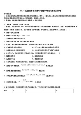 2024届重庆市荣昌区中考化学对点突破模拟试卷含解析.doc