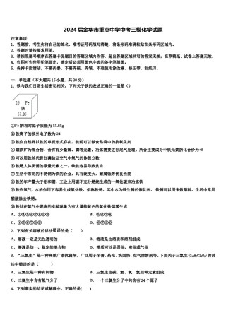 2024届金华市重点中学中考三模化学试题含解析.doc