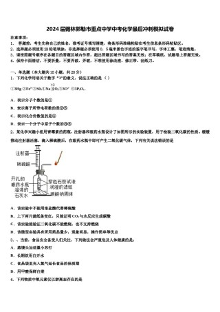 2024届锡林郭勒市重点中学中考化学最后冲刺模拟试卷含解析.doc