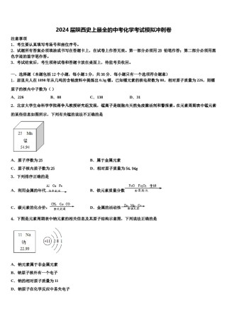 2024届陕西史上最全的中考化学考试模拟冲刺卷含解析.doc