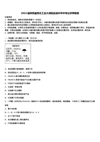 2024届陕西省西北工业大咸阳启迪中学中考化学押题卷含解析.doc