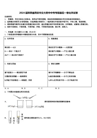 2024届陕西省西安市交大附中中考考前最后一卷化学试卷含解析.doc