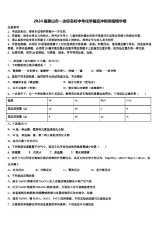 2024届黄山市～达标名校中考化学最后冲刺浓缩精华卷含解析.doc