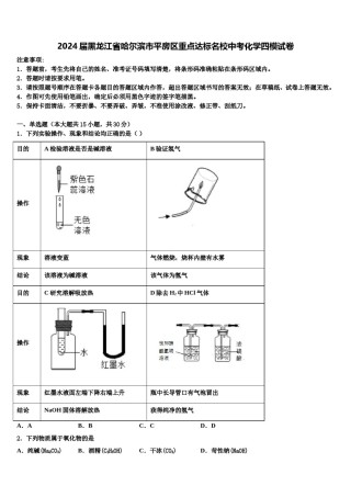 2024届黑龙江省哈尔滨市平房区重点达标名校中考化学四模试卷含解析.doc